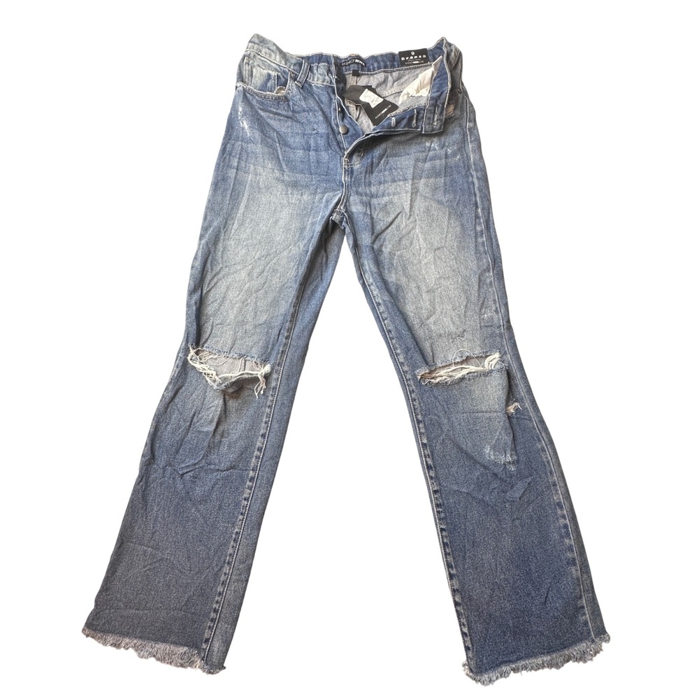 Fashion Nova Jeans Womens 9 Blue When You Need Em Straight Dad Distressed Frayed